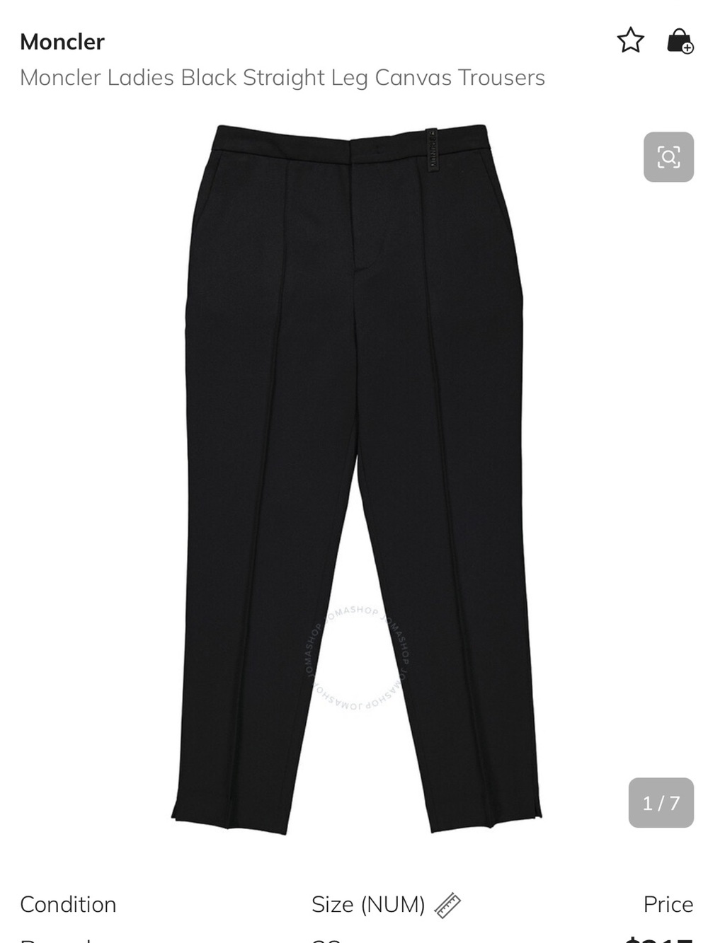 Moncler Ladies Black Straight Leg Canvas Trousers